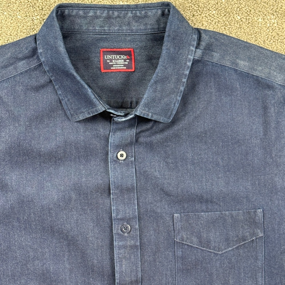 UNTUCKit Mens XL Slim Fit Navy 100% Cotton Wrinkle Free Button Up Shirt NWOT